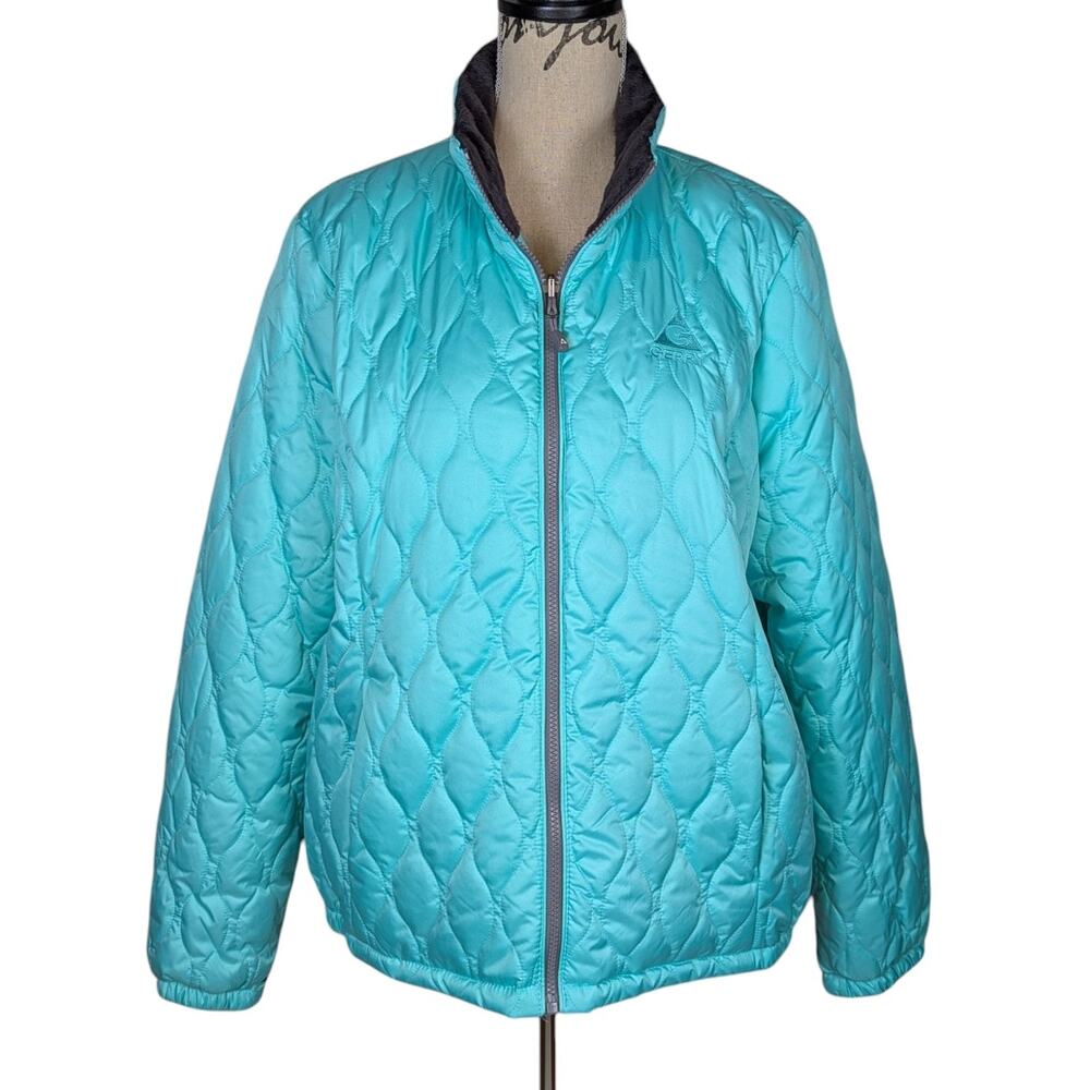 Gerry Puffer Jacket Blue Green Seafoam with Gray Trim Size XL Womens Quilted